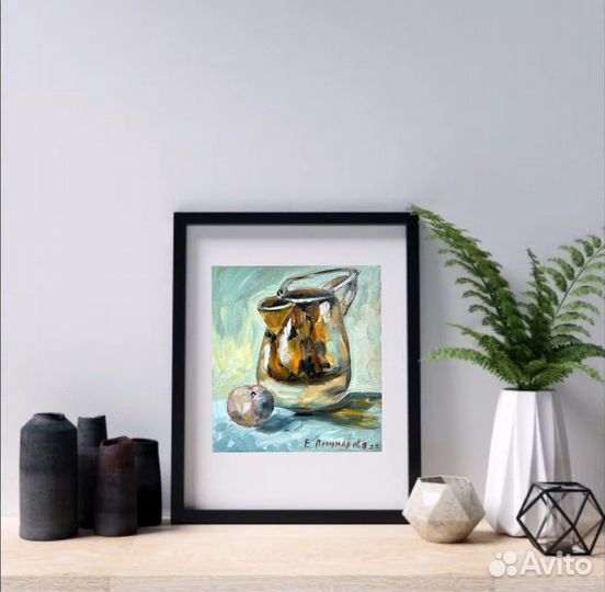 Картина маслом на картоне. Кувшин