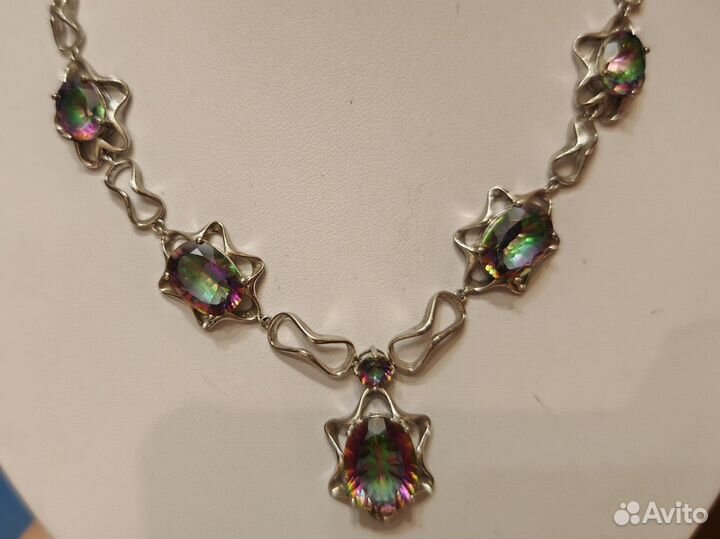 Серебряное колье и браслет. Кварц мистик. Новое