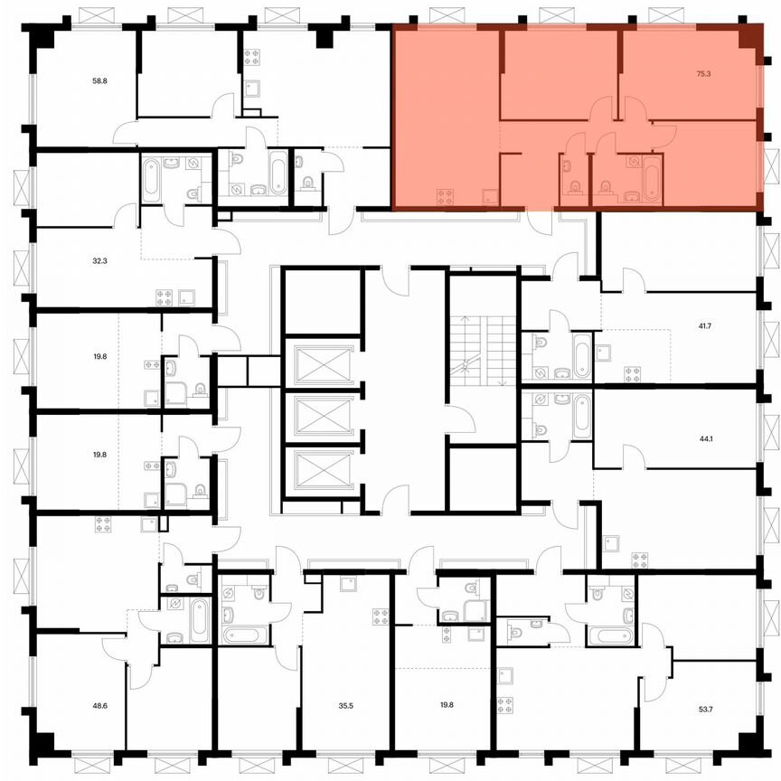 3-к. квартира, 75,3 м², 12/25 эт.