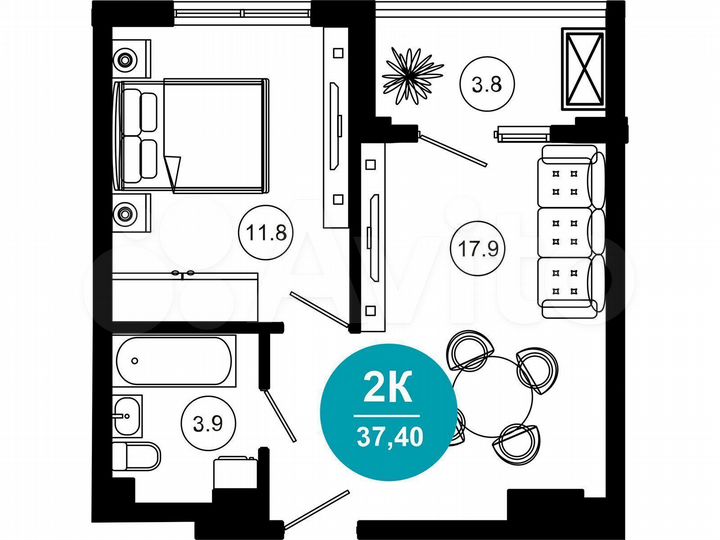 2-к. апартаменты, 36,9 м², 7/10 эт.