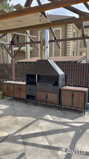 Мангальный комплекс с зонтом в помещение