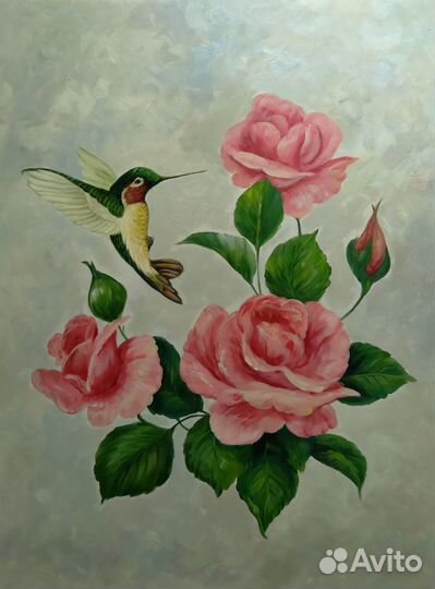 60х80 см Колибри холст/масло подарок на новый год