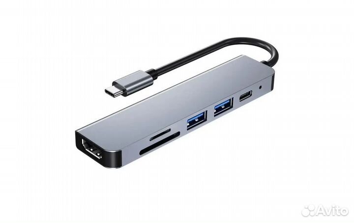 Концентратор- HUB 6 в 1 USB type- C + Card reader