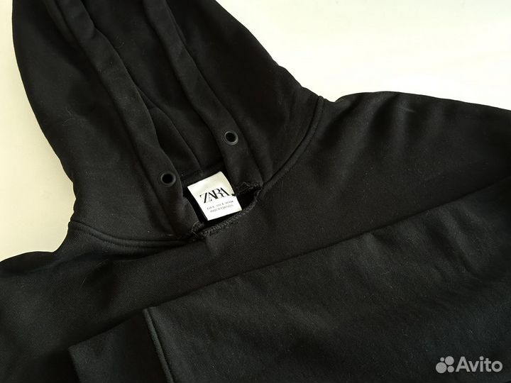 Толстовка худи Zara черная укороченная S