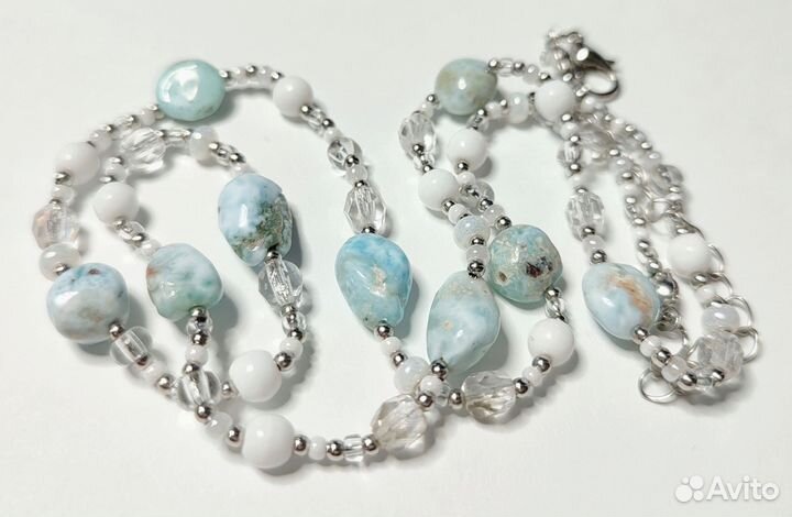 Ларимар бусы на цепочке