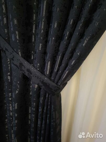 Шторы чёрные канвас мрамор на ленте