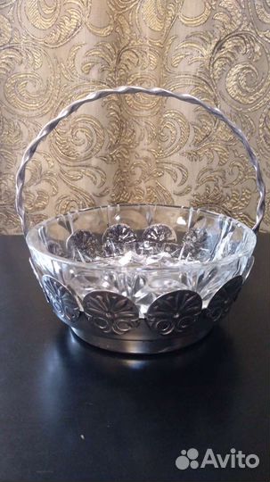 Хрустальная ваза корзинка мельхиор