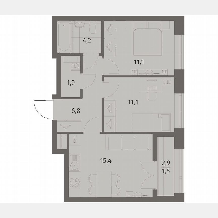 2-к. квартира, 52,1 м², 5/11 эт.