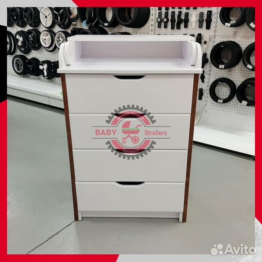 Пеленальный комод 60/4 eurolux белый/вставки орех