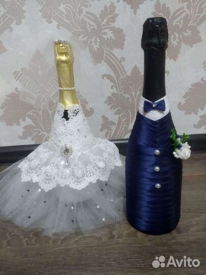 Свадебные украшения на бутылки