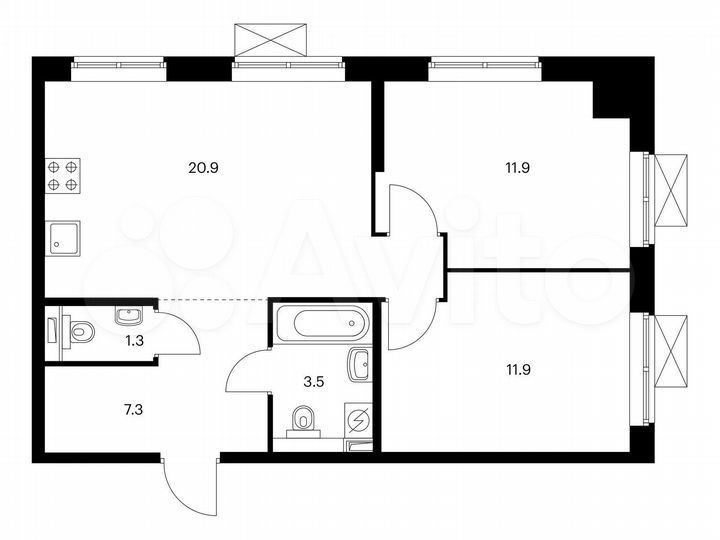 2-к. апартаменты, 56,8 м², 10/21 эт.