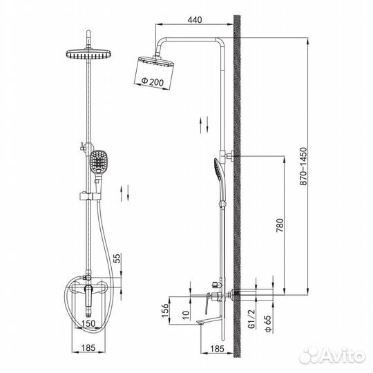 Душевая система с тропическим душем Vieir V333562-C черный/хром