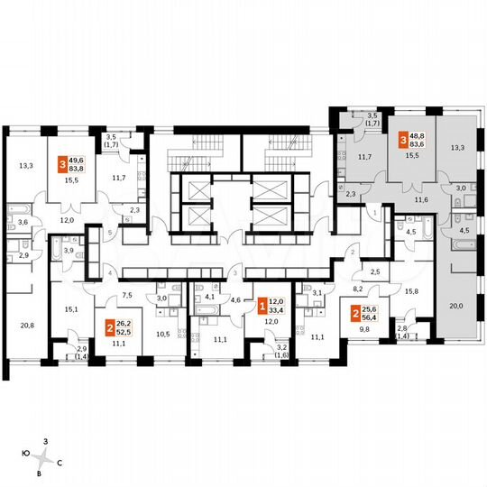 3-к. квартира, 83,6 м², 4/44 эт.