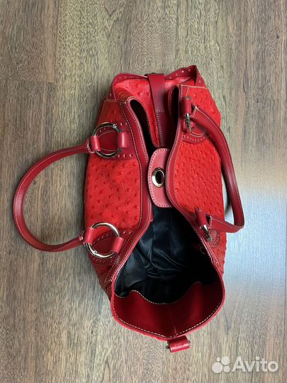 Сумка красная женская из кожи страуса