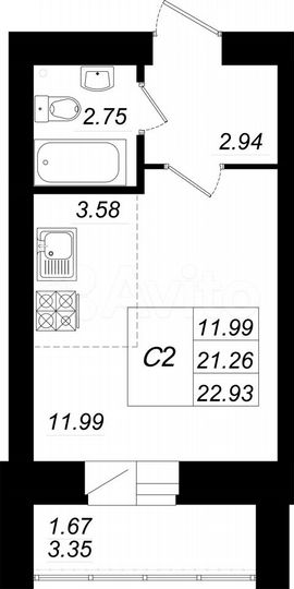 Квартира-студия, 22,9 м², 8/10 эт.