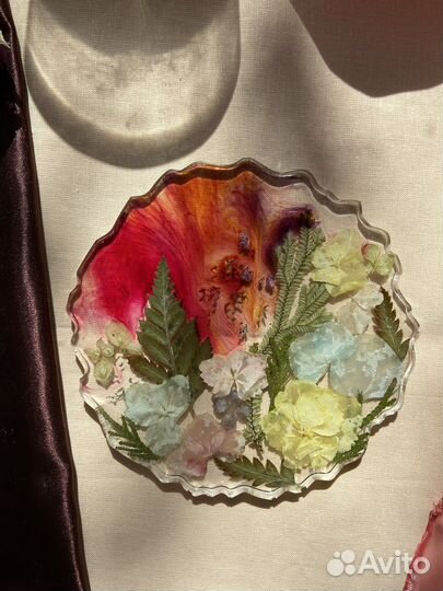 Подставка подстаканник эпоксидная смола сухоцветов