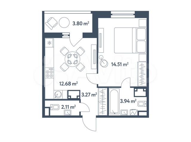 1-к. квартира, 38,4 м², 4/25 эт.