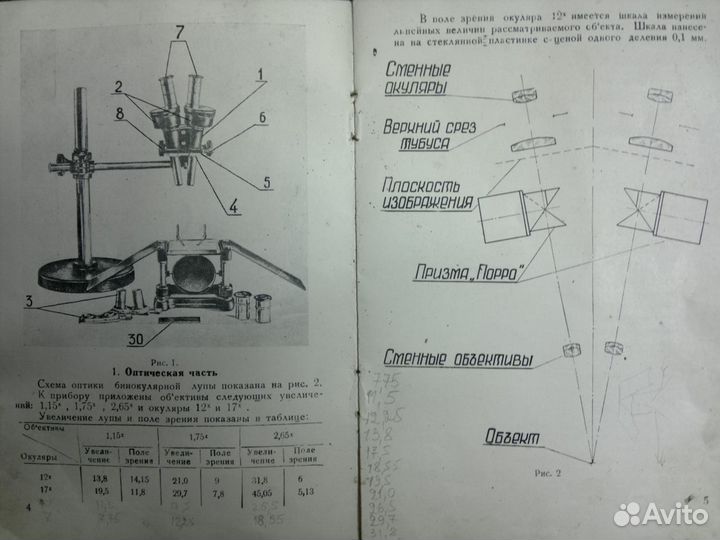 Микроскоп стерео Бинокулярная лупа 1951г