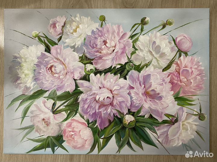 Картина маслом. Пионы
