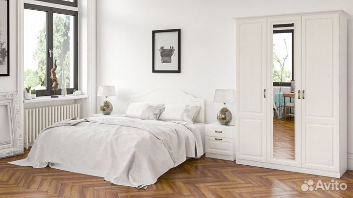 Спальный гарнитур Ливерпуль № 1 цвет ясень ваниль/белый