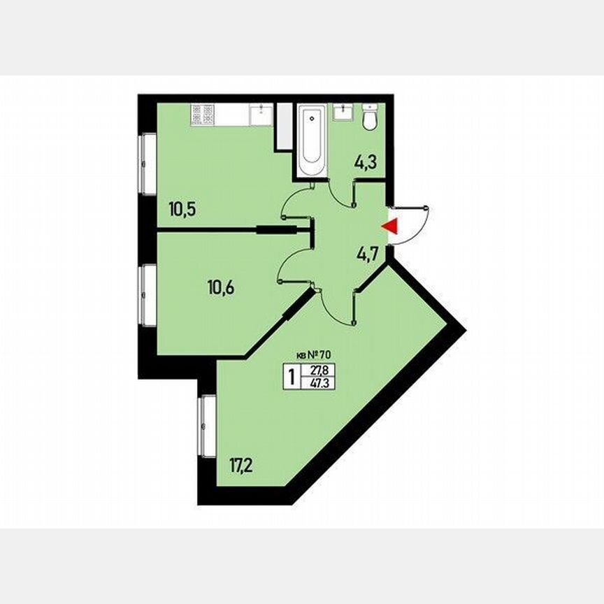 2-к. квартира, 47 м², 3/3 эт.