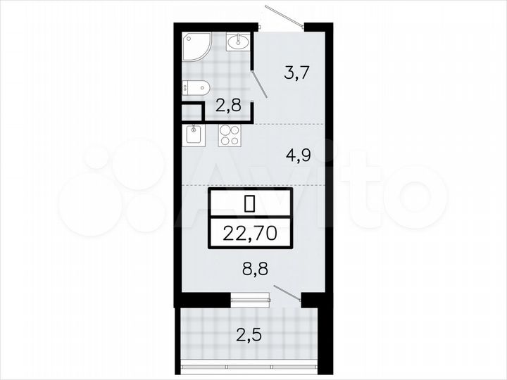 Квартира-студия, 22,7 м², 9/12 эт.