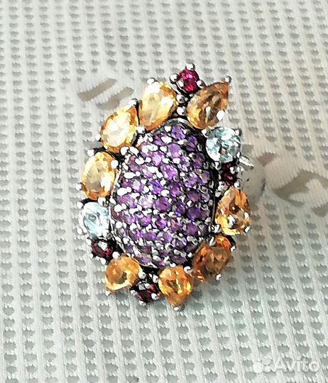 Кольцо серебро аметист, цитрин разм.19,0 К149