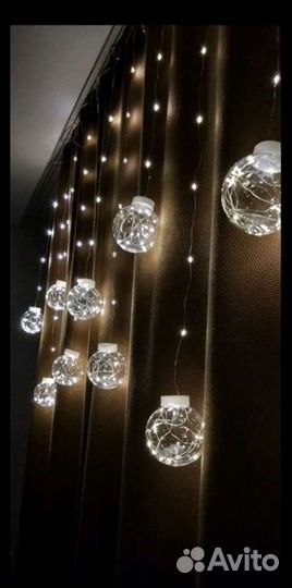 Новогодние гирлянды шары на окно двухуровневые