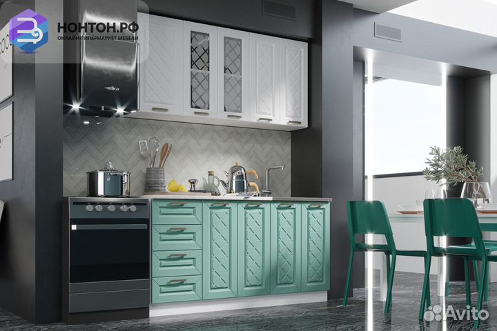 Кухня Агава 1.6 м акация белая / мята