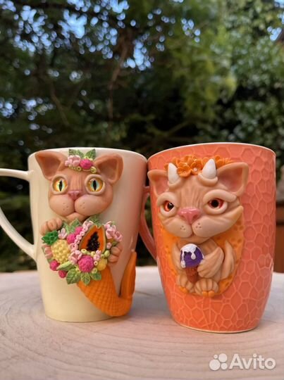 Кружка с декором из полимерной глины