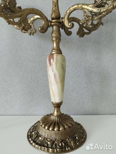 Старинный подсвечник,канделябр с ониксом