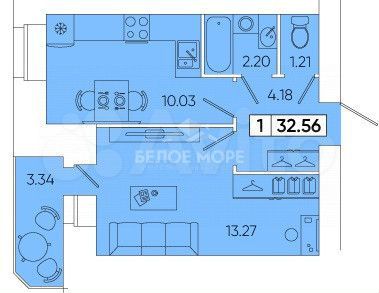 1-к. квартира, 32,6 м², 9/9 эт.