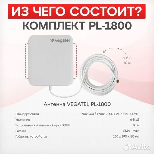 Усилитель сотовой связи и интернета. Комплект vega