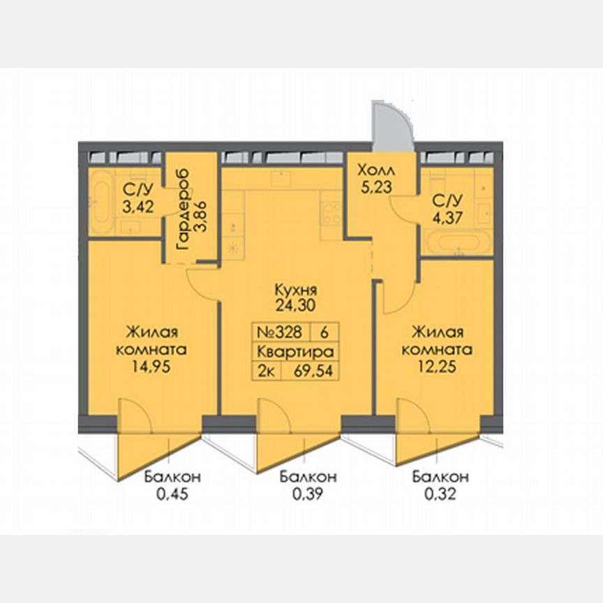 2-к. квартира, 72,3 м², 30/30 эт.