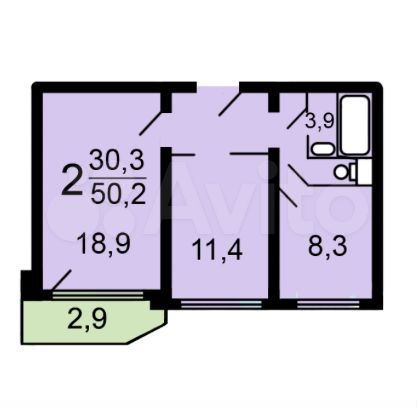 2-к. квартира, 50 м², 8/17 эт.