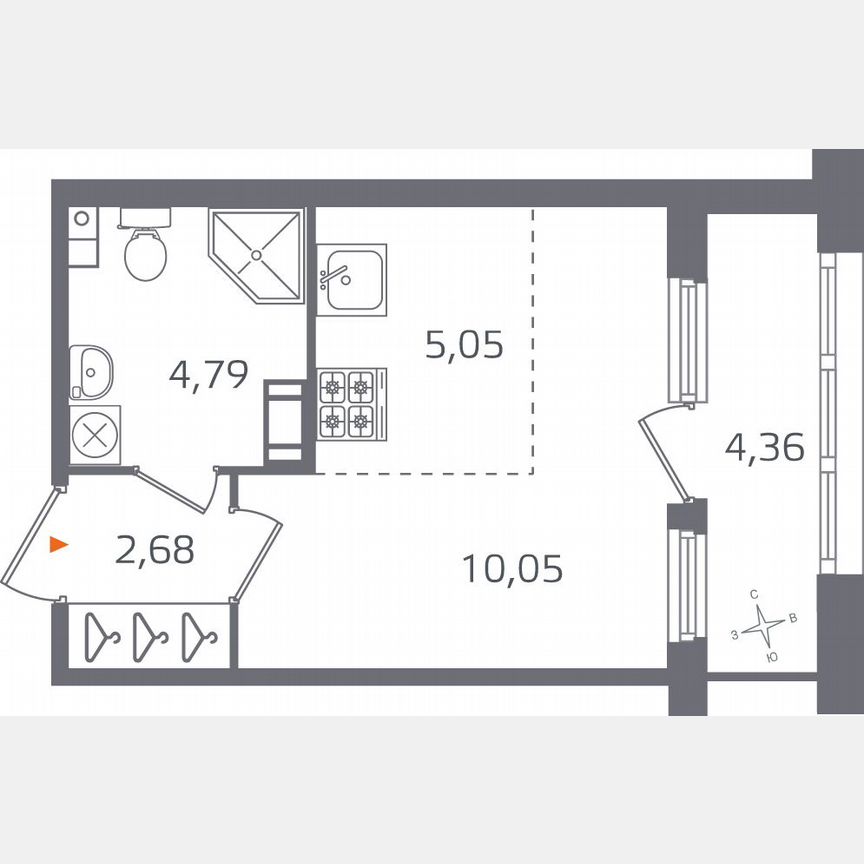 Квартира-студия, 24,8 м², 5/15 эт.