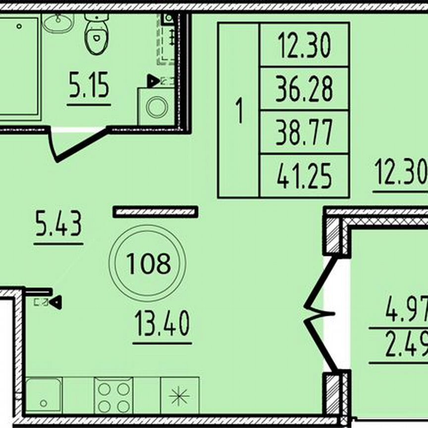 1-к. квартира, 36,3 м², 1/4 эт.