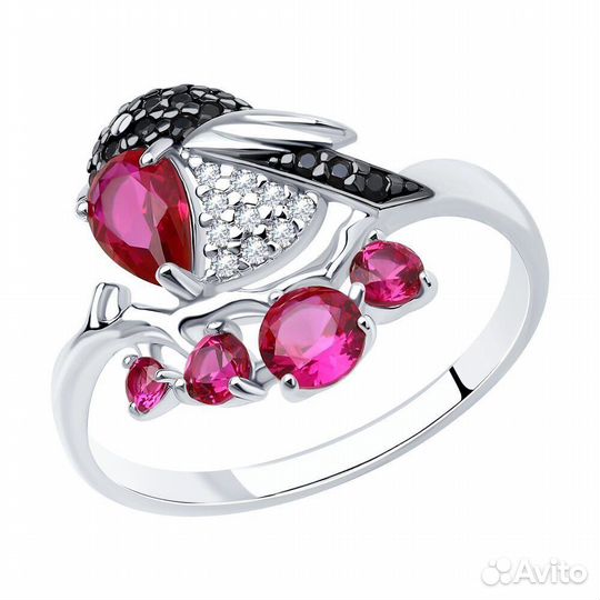 Серебряные птицы снегири Серьги кольцо брошь