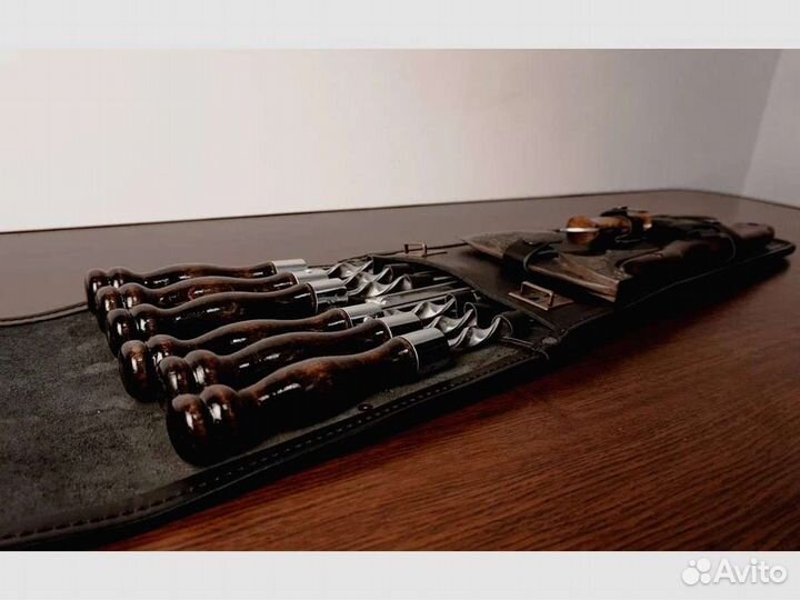 Набор шампуров в кожаном чехле лесник