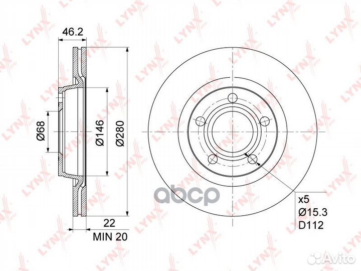 Диск тормозной (280x22) BN1203 lynxauto