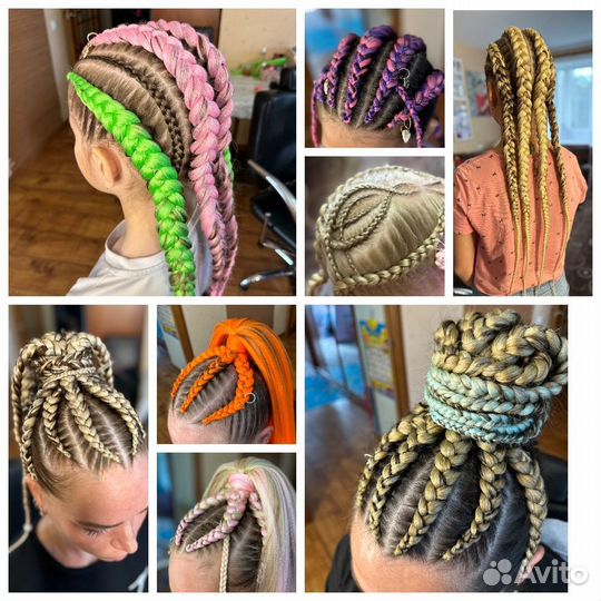 Плетение кос, с канекалоном, брейды