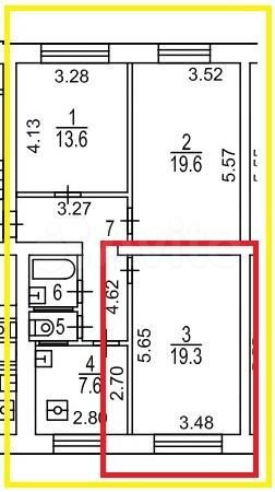 Комната 19,3 м² в 3-к., 1/5 эт.