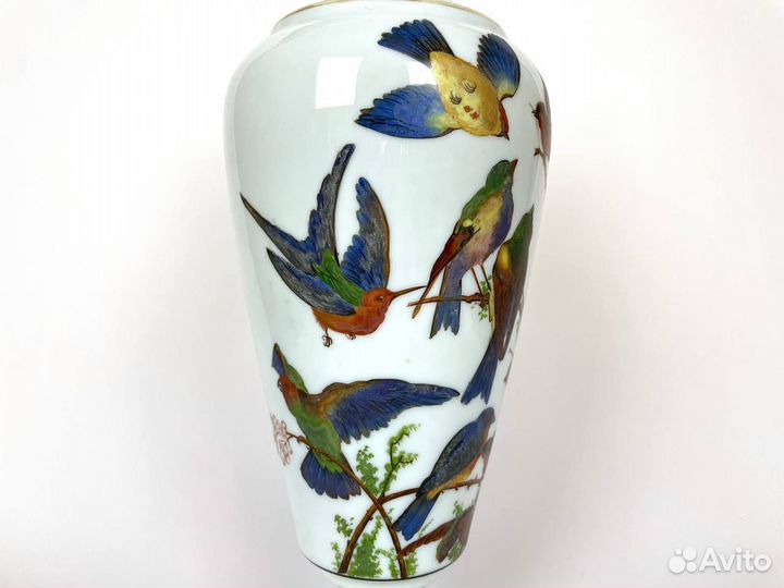 Антикварная ваза, опаловое стекло с росписью, 43см