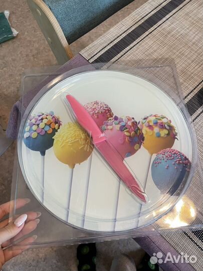 Тарелка стеклянная для торта с ножом