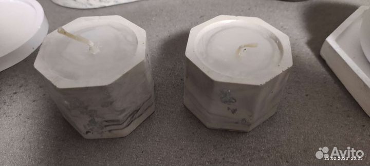 Свечи в гипсовом кашпо парафиновые