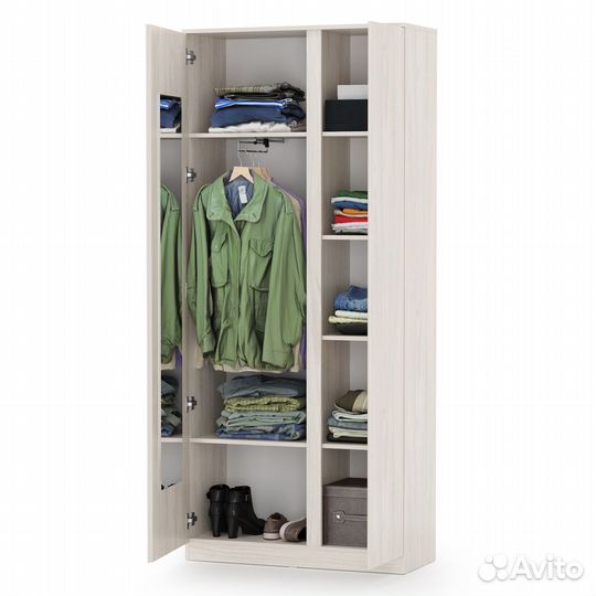 Шкаф комбинированный с зеркалом Ника 13.11, цвет ясень анкор светлый, шхгхв 91,8х38,3х207,9 см., уни