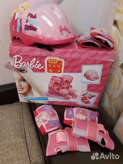 Роликовые раздвижные коньки с защитой Barbie