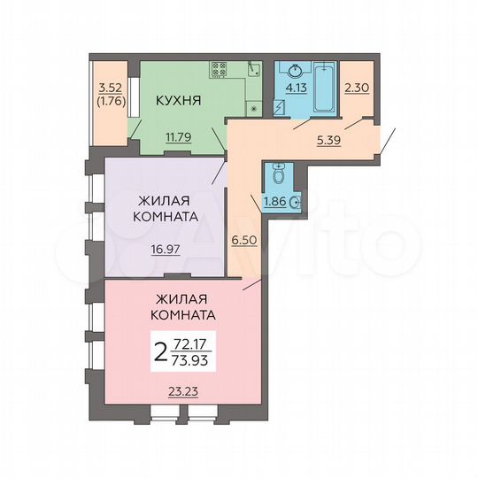 2-к. квартира, 73,9 м², 9/21 эт.