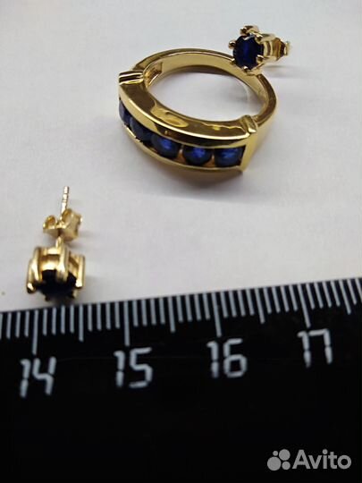 Серебряные серьги с сапфирам 925