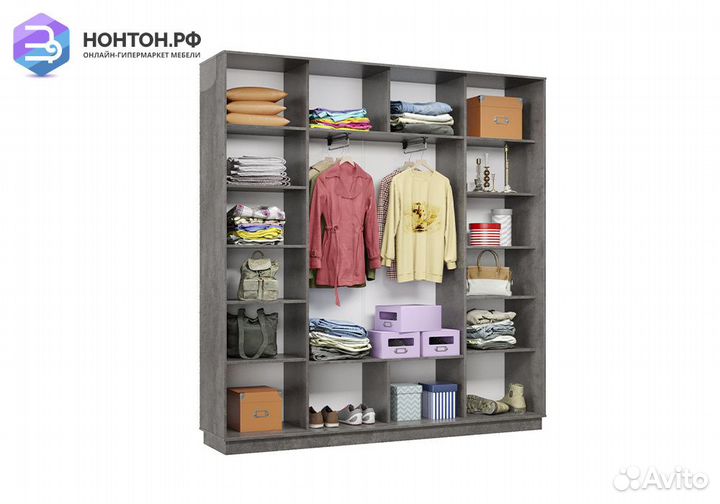 Шкаф-купе трёхдверный Ирида с 2 зеркалами бетон